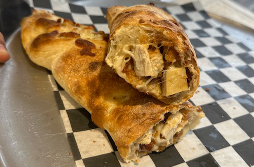 Chicken roll made with traditional pizza dough at Fusaro’s