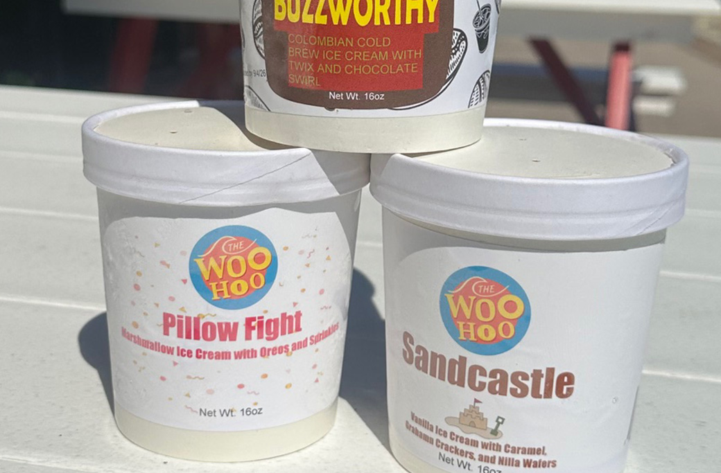 Selection of Woo Hoo Ice Cream flavors available at Fusaro’s Pizza & Pasta near Long Beach Island