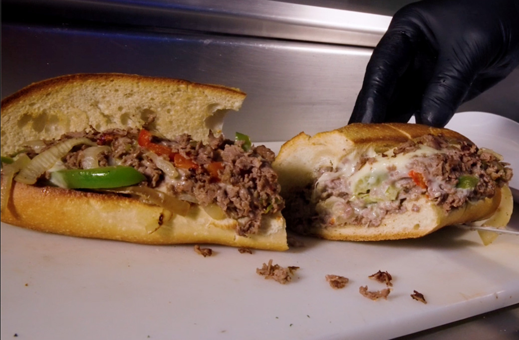 Cheesesteak with chopped steak and melted cheese at Fusaro's in Manahawkin NJ