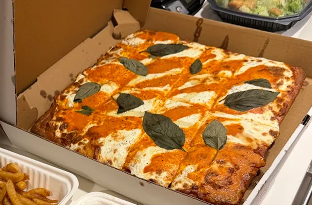 Square Grandma Vodka pizza with vodka sauce at Fusaro's